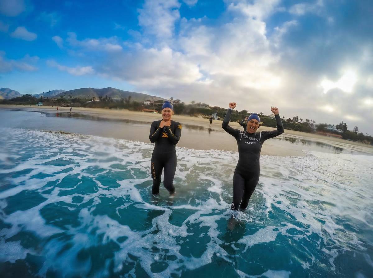 Enhanced ocean swim coaching session wide view